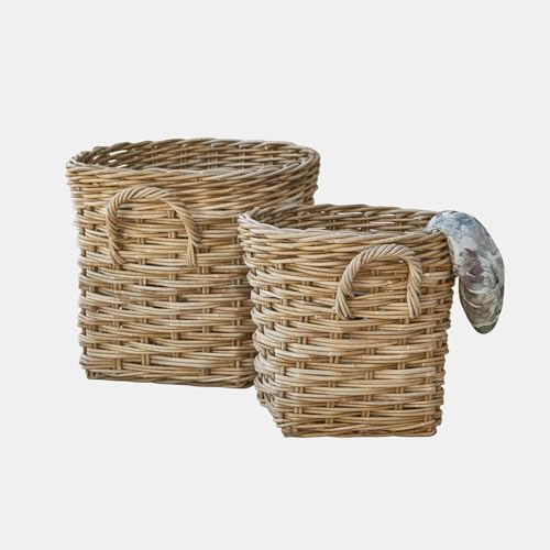 Loberon Korb 2er Set Melari, braun | Zwei Größen - Stabiles Flechtbild - Seitilche Griffe - Aufbewahrung - Ordnungshelfer - Rattan