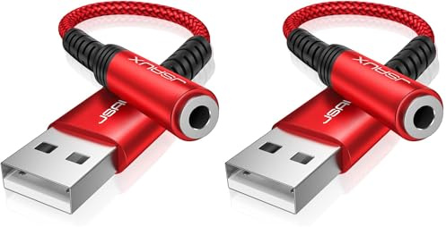 JSAUX USB A auf 3.5mm Klinke Aux Adapter, USB auf Aux Audio Headset Adapter TRRS Stereo Externe Soundkarte kompatibel mit PS4, Headset (CTIA/OMTP Standard), Mikrofon, Laptop, PC Rot (Packung mit 2)