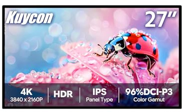 Kuycon P27G 27'' 4K Monitor 3840x2160, IPS Honeycomb senza support | 60Hz, 10 bit 1.07B colori, USB-C 100W ricarica rapida, altoparlanti integrati, vetro completamente laminato
