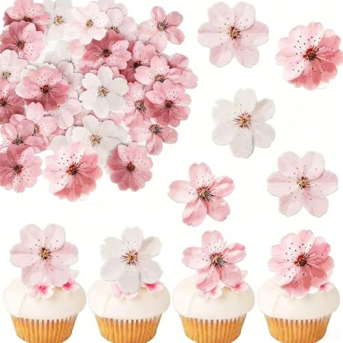 Fleurs Comestibles Décoration Gâteau 50Pcs Papier Riz Gluant Cerisier | Pour Pâtisserie Et Buffet, Alimentaire, Coloré, Souple, Cinquante Unités, Set, Festif, Anniversaire, Délicat, Élégant