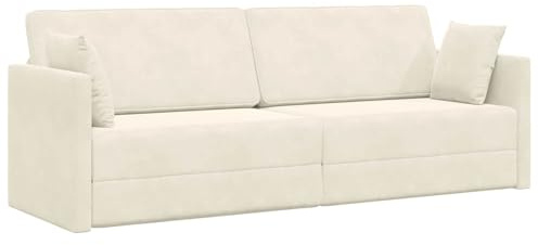 Owoxanthellate Boden-Schlafsofa Samt Creme 213x70x77 cm Modernes 3-Sitzer Sofa mit Schlaffunktion Klappbar inkl. 2 Kissen Polsterliege für Wohnzimmer und Gästezimmer