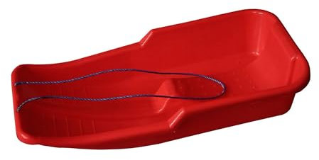 Heavy Duty Snow Sledge - For Adults, Winter Toboggan Sleigh Sled With Rope | Plastic Ski Board, Pull Strap - Skateboard for Outdoor Snow, Skiing Board, Speeder, High-Performance (Red)