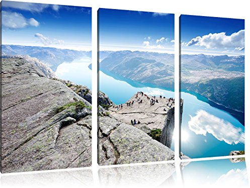 Pixxprint Preikestolen Lysefjord Norwegen, Leinwandbild 3 Teilig, Gesamtmaß: 120x80cm, Wandbild, Dekoration, fertig gespannt, Kein Poster