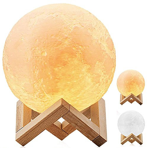 MAYROUND 7.9 Large 3D Moon Light, Full Printing Dimmable Modern Floor Lamp [Touch Control] [USB Charging] White/Warm Yellow Night Light, Home Decorative (20cm)