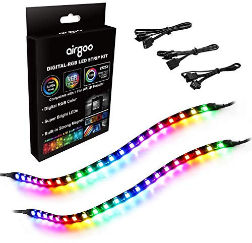 airgoo Addressable RGB PC LED Strip, 2x13.8in 42 LEDs Diffused Rainbow Magnetic ARGB Strip for PC Case Lighting, for 5V 3-pin ASUS Aura SYNC, Gigabyte RGB Fusion, MSI Mystic Light Sync Motherboard