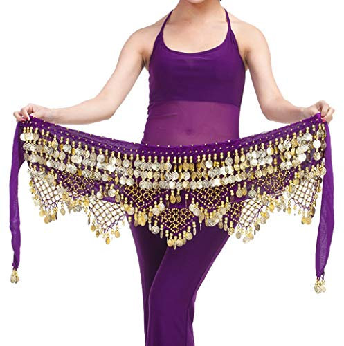Wuchieal Damen Profi Zumba Rock Bauchtanz Hüfttuch mit Münzen Gürtel Röcke (Lila, OneSize)