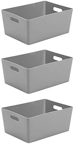 Wham Bam 5.02 Cool Grey Plastic Studio Storage Baskets Office Home & Kitchen Tidy Organiser 35 x 26 x 15cm (3 Baskets)