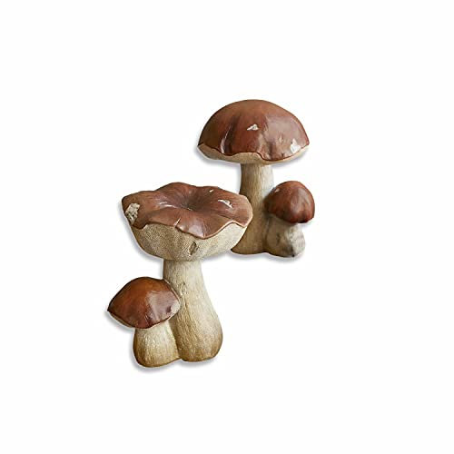 Loberon Deko-Pilz 2er Set Beenie - Steinpilz-Nachbildung - Wohnzimmer - aus Kunststein - Naturnahes Design - von Hand Bemalt, braun