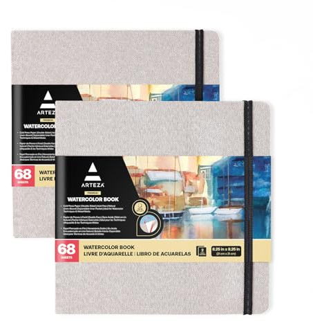 ARTEZA Watercolor Sketchbooks, 8.25 x 8.25 in, 2 Pack, 68 Pages Each