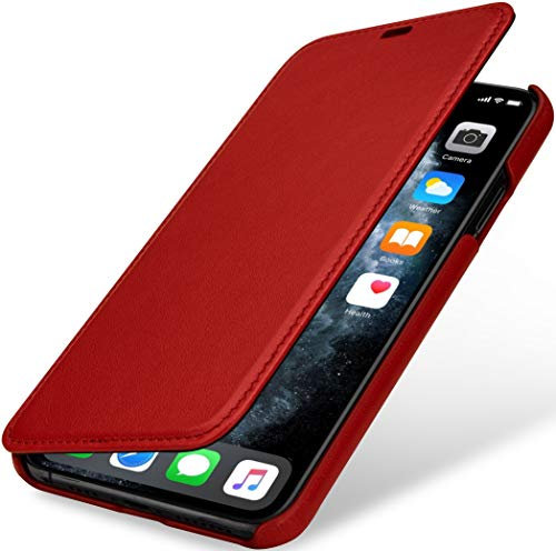 STILGUT Schutzhülle für iPhone 11 Pro Max, seitlich aufklappbar, aus echtem Leder, Nappa Rot