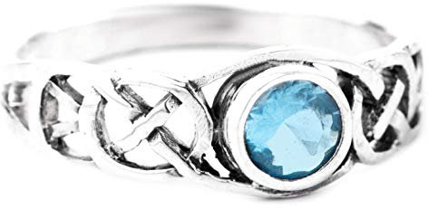 Windalf Keltischer Damenring TÂMIA 6 mm Blauer Kristall Verlobungsring 925 Sterlingsilber (Silber, 44 (14.0))