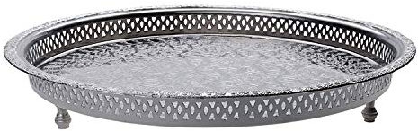 Vassoio rotondo orientale di diametro di 27 cm circa - Vassoio da tè marocchino in ottone color argento