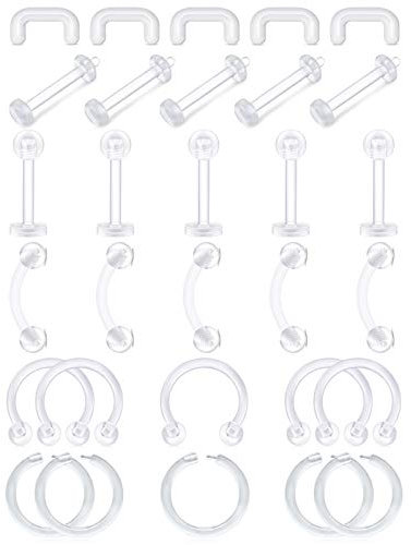 D.Bella Durchsichtige Körperschmuck 16G Piercing Retainer Flexible Plastik Cartilage Helix Daith Rook Tragus Piercing Retainer Kunststoff Nasenseptum Lippe Augenbrauenringe Mix Retainers Set
