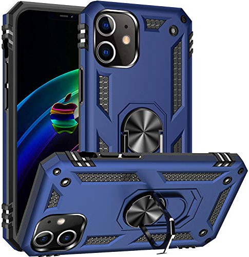 Fetrim Hülle Kompatibel für iPhone 12, stoßfest Schutzhülle mit Drehring Ständer für Apple iPhone 12/iPhone 12 PRO Navy blau