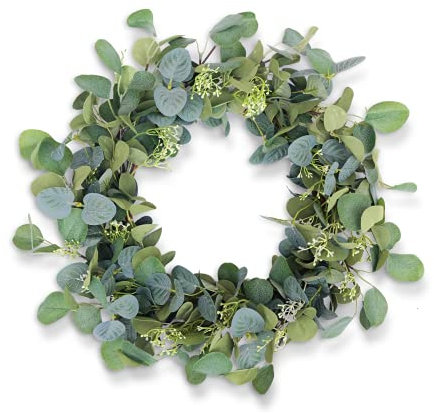 HomeKaren Eukalyptus-Kränze für Haustür, 55,9 cm, handgefertigt, grüne Blätter, Kranz für Sommer, Frühling und alle Jahreszeiten, grüner Blumenkranz für Wand und Außen