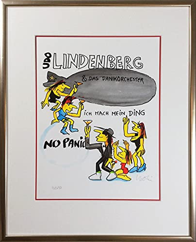 Kunstverlag Christoph Falk Zeppelin-Ich mach mein Ding - Udo Lindenberg Bild - handsignierte Auflage original Grafik im silberfarbenem Rahmen hinter Museumsglas. Likörell. Siebdruck.