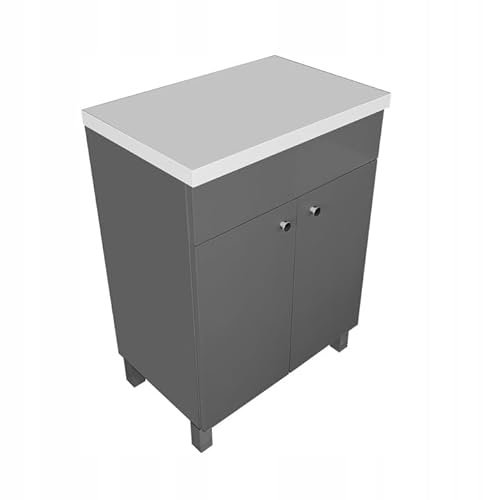 paplinskimoebel Badezimmerschrank mit Aufsatz IGA TOP für Badezimmer | Waschbeckenunterschrank Stehend | Badschrank 60 cm Breit | Graphit Badezimmerschrank mit 2 Türen | Schrank für Waschtischaufsatz