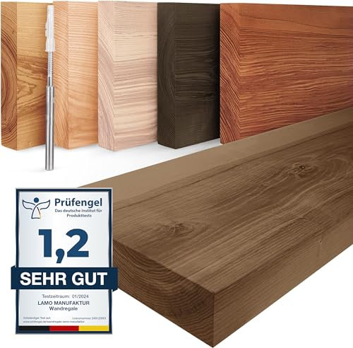LAMO Manufaktur Wandregal Holz Gerade | Regal Farbe: Nussbaum | Invisible: Schweberegal | 160 cm