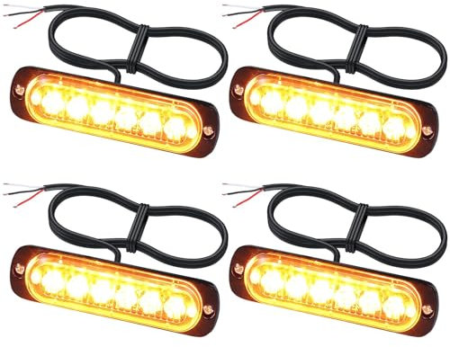 EYPINS 4X 6 LED Frontblitzer, Blinklicht Stroboskop Warnlicht Warnleuchte Notfall Warnung Blitzer Dash Strobe Orange IP65 18 Modi für 12/24V Truck Traktor LKW Auto Emergency Gabelstapler | E-Mark E57