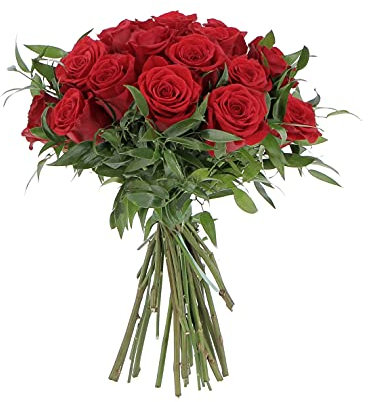 KENTIS - Rose Rosse Vere - Bouquet 24 Rose Rosse Fresche a Domicilio - Regalo per Lei per Fidanzata Moglie San Valentino Anniversario Natale