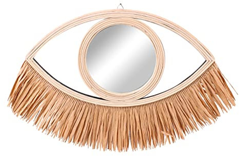 Spetebo Wandspiegel oval mit Rahmen aus Bambus und Rattan - 40 x 30 cm - Naturfaser Spiegel mit Dekor rund - Wandschmuck Hängedeko Wanddeko Auge