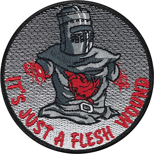 Tactical Morale Patch | It's just a flesh wound | Aufnäher Militär Abzeichen Biker Aufbügler - schwarzer Ritter Bügelbild | DIY Applikation zum annähen/aufbügeln | 80x80mm
