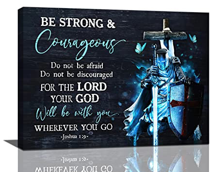 Krieger Leinwand Wandkunst Krieger volle Rüstung Gottes Bilder Coole Wanddekoration Inspirierende Zitate Be Strong and Courageous Gemälde Drucke Gerahmte Kunstwerke Dekor für Wohnzimmer Schlafzimmer