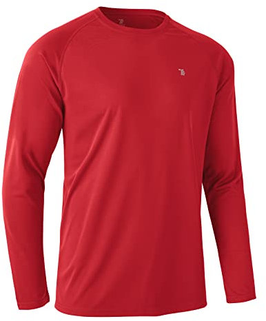 Rdruko Mens Quick Dry Long Sleeve Tops Breathable Running Sport Gym T Shirts UV Sun Protection Hiking Fishing Shirt Red L