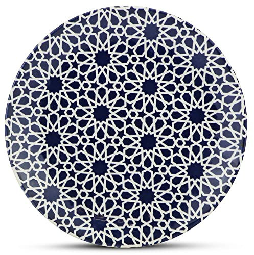 Juego de 6 platos de porcelana oriental, redondos, 25 cm de diámetro, color azul y blanco