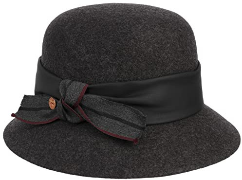 Mayser Susanne Wollhut Wollfilzhut Filzhut Glockenhut Damenhut Wollglocke Filzglocke Damen - Made in The EU mit Lederband, Lederband Winter Herbst-Winter - One Size anthrazit