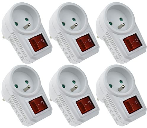 6 Adaptateur de prise avec interrupteur couleur blanche 16A 230V 3680W