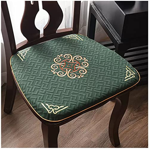 ZTGL Chair Pads with Ties for Dining Room Chairs Cotton and Linen Embroidery Padded Cushion Non Slip U Shaped Kitchen Chair Seat Cushions with Detachable Cover 45x42cm,Green,Pack of 6
