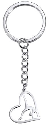 EUEAVAN Gymnastik-Schlüsselanhänger für Mädchen, Sport, Liebe, Herz, Ballett, inspirierender Turner-Schlüsselanhänger, Team-Frau, Trainer-Zubehör, silber, Medium (A-Silber)
