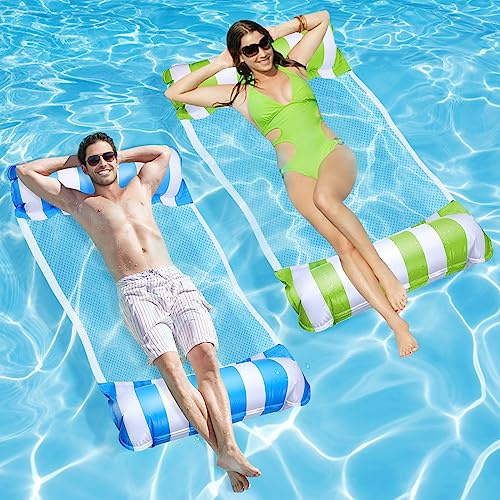 Galleggianti Gonfiabili per Piscina 2 pezzi, Piscina Galleggiante 4 in 1 Amaca Gonfiabile Galleggiante Sdraio Galleggiante Mare con rete in poliestere per adulti, Spiaggia accessori per piscina