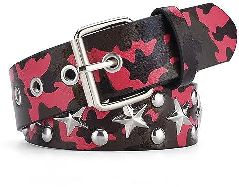 CWCYYDSYY Y2K Punk Hip Hop Kunstleder Ösen für Cosplay für Männer Frauen (Stern-rot), Rot/Ausflug, einfarbig (Getaway Solids), L