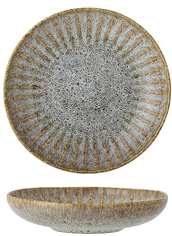 Bloomingville Fleur Piatto profondo naturale – Piatto per pasta in gres porcellanato 22 cm – Piatto in ceramica fatto a mano con smalto unico – Ciotola di alta qualità per pasta e insalate