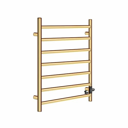 Zamuna Electric Towel Warmer for Bathroom, 800 x 500mm (Round), Wall Mounted Heated Towel Rack, Stainless Steel 7 Bars, Towel Rail Rack with on Off Switch (Gold)