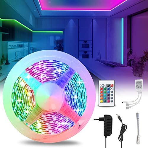 Cecaylie LED Streifen, LED Strip 4m, RGB LED Streifen Selbstklebend mit 24-Tasten-Fernbedienung, Dimmbar LED Band für Zuhause, Schlafzimmer, Küche, Partei