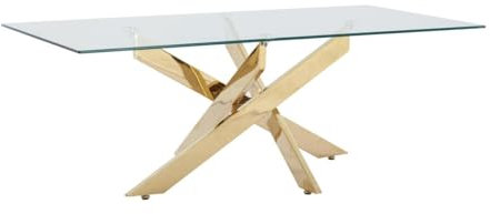 Vente-unique-Mesa de Centro de Vidrio Templado y Metal Dorado - Transparente - Cosima