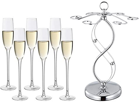 Crystal Champagne Flute Glass, Set Of 6, Quality Sparkling Wine Stemware, Lead-Free Crystal Glass, Hand Blown Wine Glasses, Perfect For Home, Restaurants And Parties, With Cup Holder Red Wine Glasses