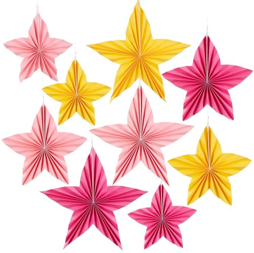 9pcs Décoration de Fête, Ventilateur de Papier en Forme d'Étoile Boule Papier de Soie Guirlande pour Décorations de Mariages Fête d'anniversaire Bébé Baptême