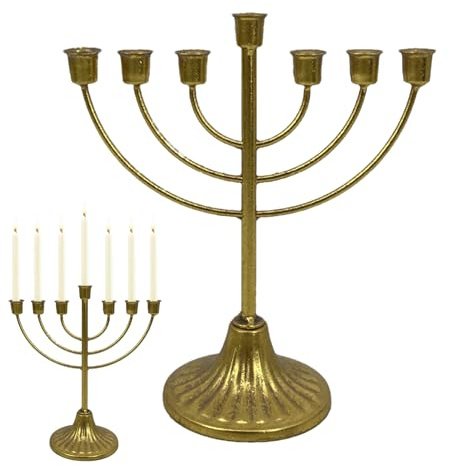Qikam Menora Kerzenständer Kerzenhalter Chanukkaleuchter Hanukkah Decorations Retro Gold Menorah Kerzenleuchter Mit 7/9 Zweigen Kerzenhalter Für Shabbat, Tabernakel, Tischdekoration