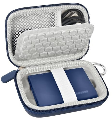 Carrying for Samsung T9/ T7/ T7 Shield Portable SSD 4TB 2TB 1TB, USB External Solid State Hard Drive Storage Travel Carrying Holder Fits for USB Cable (Blue)-Box Only