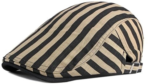 SOYNIA Barett Baskenmützen Für Herren Lässige Gestreifte Berets Hut Männer Fischgräten Kappe Damen Vintage Flach Mit Degen, Dünne Fahrer Mütze, Einstellbar 55-60Cm (Einstellbar) Light Khaki