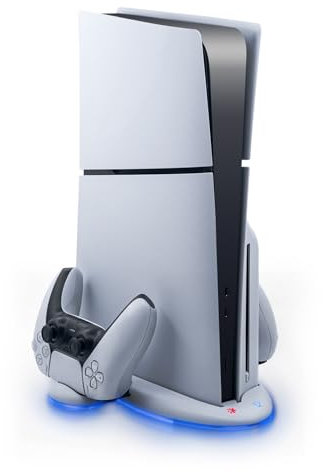 Wigearss PS5 Slim Soporte Vertical Ventiladores de Refrigeración, Soporte Multifuncional con Velocidad del Ventilador Ajustable en 3 Niveles, 9 Luces RGB para Consola PS5 Slim(No para la PS5/PS5 Pro)