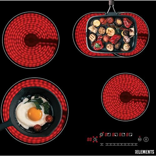 KB-ELEMENTS 4 Zonen Glaskeramikkochfeld Elektrokochfeld 60cm, Cerankochfeld 4 platten, Autark, 7200 Watt, Rahmenlos, Touch-Bedienung,99Min Timer, Kindersicherung, Automatische Abschaltung