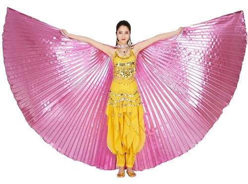 Baisdan Alas de ángel Isis (alas + palo + bolsa de transporte) egipcio para danza del vientre, disfraces de carnaval, alas de mariposa, rosa claro