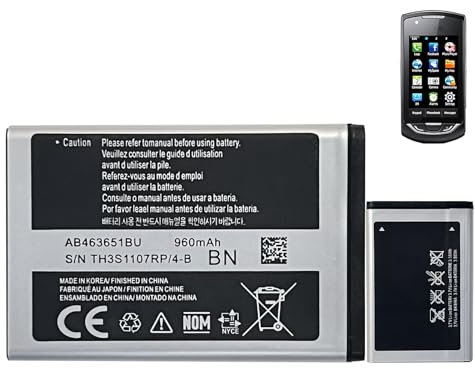 HIGHAKKU AB463651BU Batterie de rechange compatible avec Samsung Galaxy W559, S5620I, S5630C, S5560C, C3370, C3200, C3518, J808, F339, S5296, C3322, L708E, S5610