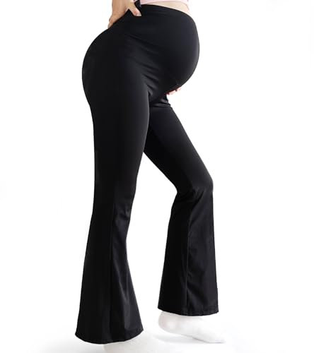 Bestele Damen Schwangerschafts-Leggings, Mutterschaft Yoga Hosen Stretchy Bootcut über dem Bauch, Umstandshosen Hose für Arbeit Lounge Sporthose