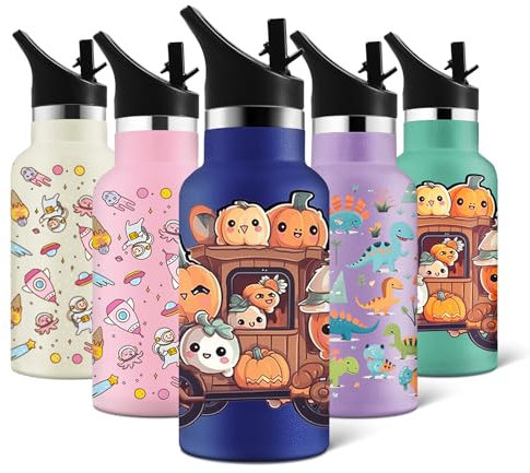 HoneyHolly Gourde Isotherme 350ml sans BPA, Bouteille Isotherme avec Paille, Gourde Réutilisable, Gourde Sport Anti-Fuite, Gourde Isotherme Enfant, pour Enfant, École, Sport, Yoga